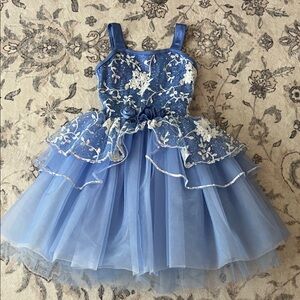 Weissman MC medium child - Blue Floral Lace Dress Leotard